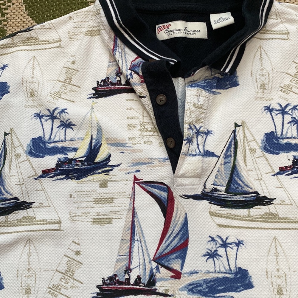 American Summer Clothing Vintage Polo Sailing All Over Print Shirt size XL